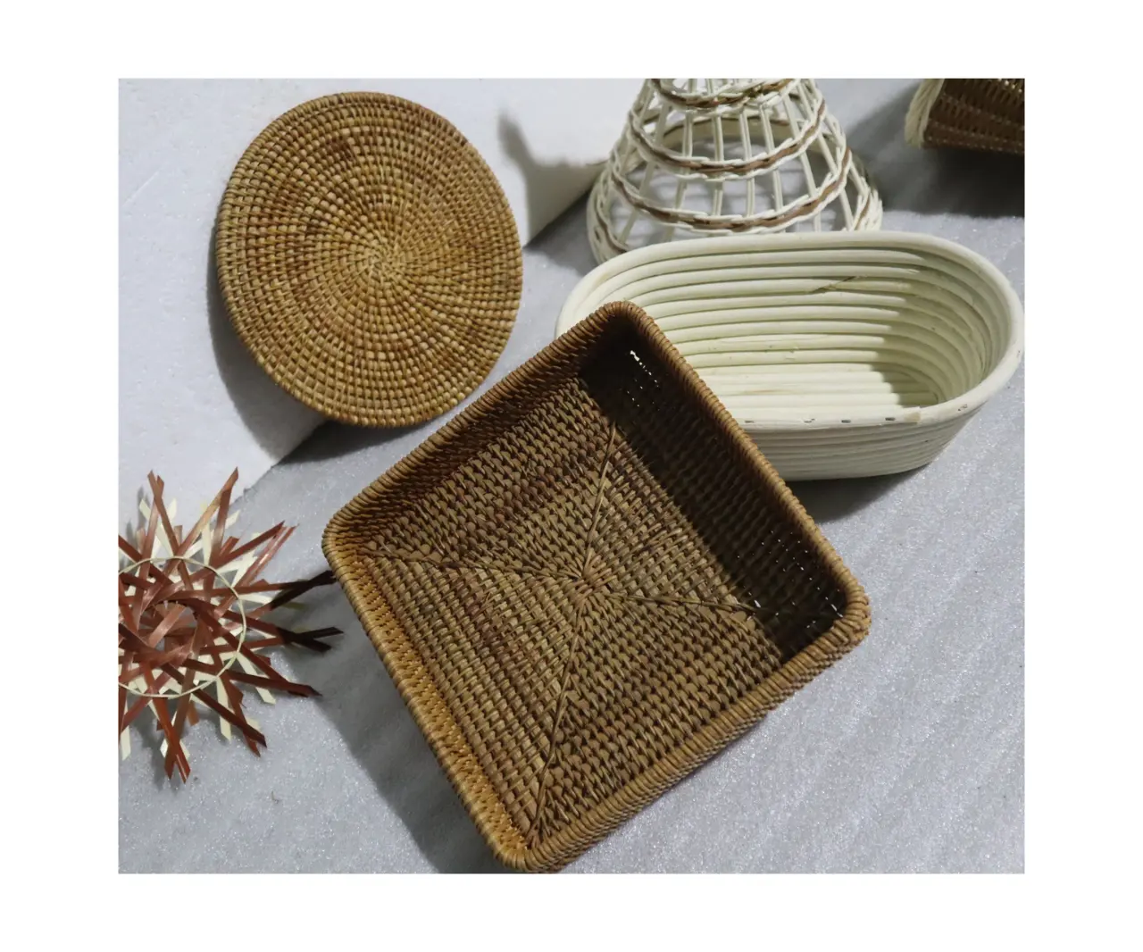 Handmade rattan desktop square coffee bread tray ins style light luxury organizer cosmetics storage basket