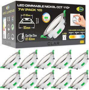 Foco LED Empotrable CLAR de 7W, Regulable, de Aluminio, Extra Plano, para Techo, Corte de 67-83mm, Acabado Níquel, 3 Años de Garantía, CCT - Product Image 1