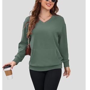 BD <b>Womens</b> Long Sleeve Casual Fall <b>Sweatshirt</b> <b>V</b> <b>Neck</b> Hoodless Pullover Tops Pockets Terry Fabric Winter Printed Design Front Logo - Product Image 3
