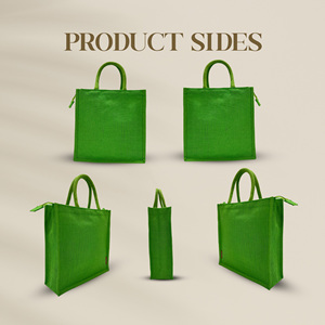 Luxury Premium <b>Jute</b> Tote Bag Custom Logo Print Stylish Durable Eco-Friendly with <b>Ribbon</b> Handle Green Zinc Alloy Zipper Bogg - Product Image 3