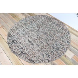 Tapis turc, rond, 4,9x4,9 pieds, tapis vintage, tapis en laine à motifs floraux verts - Product Image 2