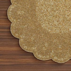 Set de table rond en or fait main avec perles |   Set de Napperons de Table en Perles de Verre Style Américain pour Mariage, Noël et Décoration Intérieure - Product Image 4