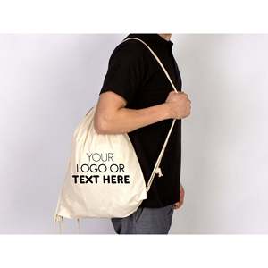 Customizable 8oz <b>Canvas</b> Cotton Drawstring <b>Backpack</b> Large Reusable Portable Zipper Closure Casual Bag String for Daily Use - Product Image 3