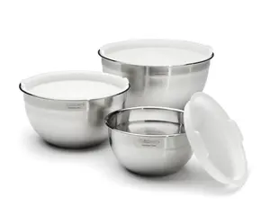 Cooking Bowls non slip silicone base stainless steel mixing bowls set with lid and handle KING INTERNATIONAL