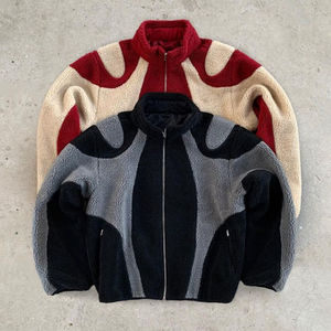 Custom Made 2026 New Design High Quality Custom Winter <b>Sherpa</b> Outfit Heavyweight Patchwork Fleece Zip-Up Jacket for Unisex - Product Image 4