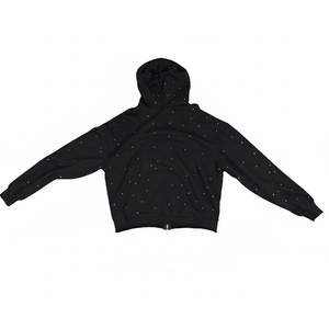 Sudadera con capucha extragrande de invierno de forro polar grueso 100% algodón personalizada con cremallera, lavado ácido, logotipo de diamantes de imitación, alta calidad, que absorbe la humedad - Product Image 6