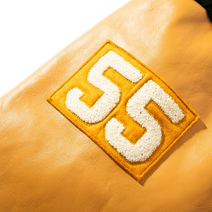 OEM personalizado de los hombres de la calle de lana de cuero de la Universidad Varsity Letterman Puffer chaqueta Stand Collar Chenille Patchwork transpirable - Product Image 6