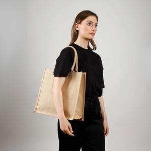 ถุงผ้ากระสอบป่านทนทาน เป็นมิตรกับสิ่งแวดล้อม ขนาดกลาง พร้อมพิมพ์ลายตัวอักษรด้วยเทคนิคการถ่ายเทความร้อน สำหรับใช้ใส่ของกินประจำวัน ของขวัญ หรือใช้ในการโฆษณา - Product Image 2