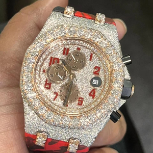 Luxury Men's Hip Hop Quartz Watch <b>Iced</b> Bling with Yellow Gold Diamond Date Display Full Simulated Diamonds 5mm Ronda Pointer - Product Image 1