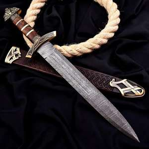Hand Forged Damascus <b>Steel</b> Viking Sword with Carved Wooden Scabbard Medieval Norse Style Warrior Blade Wholesale Prices OEM - Product Image 2
