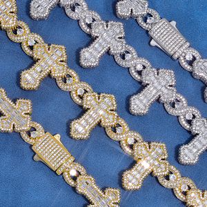 <b>Mens</b> Lab Grown <b>Diamond</b> 925 Silver Cross Link <b>Chain</b> Iced Out Statement Luxury Fashion Jewellery - Product Image 3