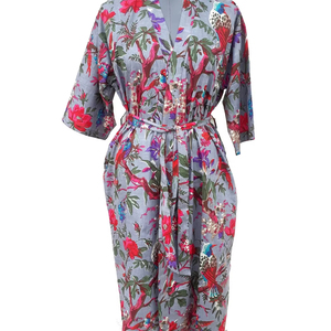 Batas de mujer de algodón 100%, bata Kimono indio estampada con cierre de cordón, transpirable para la temporada de invierno - Product Image 1