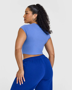 Plua Size Glaucous Blue 100% algodón camiseta de mujer Casual ligero transpirable y elegante diseñador relajado ajuste gimnasio entrenamiento camiseta - Product Image 4