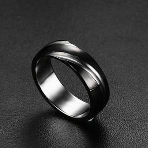 Jeulia Trendy <b>Black</b> <b>Titanium</b> Steel Wedding Band <b>Ring</b> - Product Image 3