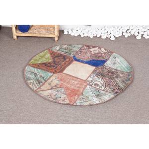 Alfombra turca verde Bohemia vintage, alfombra clásica de lana de 3,4x3,4 pies con respaldo de látex para decoración de sala de estar - Product Image 1