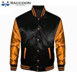 Latest Design New Satin Baseball Jacket Breathable <b>Canvas</b> Winter Sports Jacket <b>Covered</b> Button Raccoon Design Waterproof - Product Image 4