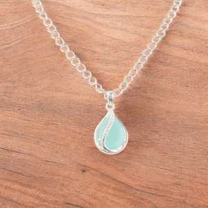 Aqua Chalcedony 925 Sterling Silver 14K Gold Plated Pear Pendant IGI Certified Unique Design Handmade Gemstone <b>Necklace</b> Elegant - Product Image 2