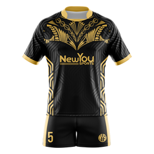Conjunto de Uniforme de Rugby Sublimado Personalizado, Jersey y Pantalones Cortos para Equipo, Kit Deportivo Premium en Negro y Dorado - Product Image 1