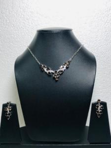 Conjunto de collar y aretes de Plata de Ley 925, diseño único con piedras preciosas de cuarzo ahumado natural para boda o regalo - Product Image 4
