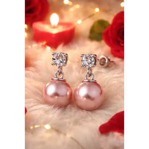 Nouveauté : Boucles d'oreilles en argent sterling 925 avec pierre de zircon de 4 mm et perle de coquille rose de 8 mm, provenant de Turquie - Product Image 5