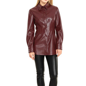 Camisa Formal de Invierno para Mujer, de Cuero Genuino, Corte Holgado, con Botones, Diseño Urbano, Color Sólido, Prenda Exterior Moderna - Product Image 4