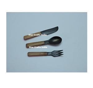 Juego de Cubiertos de Cocina Estilo Vintage, Duradero, de Cuerno Natural, Tenedor, Cuchillo para Mantequilla y Cuchara, Utensilios de Mesa - Product Image 1
