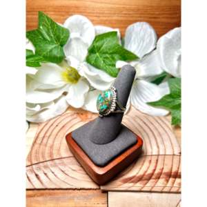 Handmade Boho Gemstone <b>Ring</b> Navajo Created Red Skin Turquoise & Sterling <b>Silver</b> <b>Emerald</b> Cut Diamond Shape Size 7.5 Everyday Wear - Product Image 3