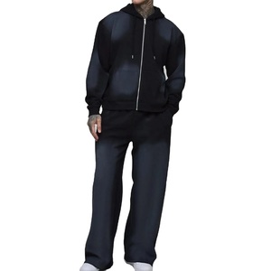 Conjunto de Sudadera con Capucha y Pantalones Deportivos Anchos Unisex 2026, Ropa Deportiva Urbana para Hombre, Traje Deportivo con Lavado Ácido y Efecto Desgastado por el Sol - Product Image 3