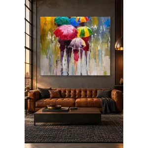 Fida Colorful Umbrella Walkers in the Rain Impression sur toile - Product Image 2