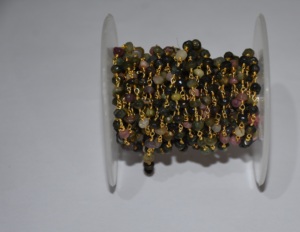 Cadena de Rosario con Cuentas de Turmalina Natural de Primera Calidad, Cadena de Cuentas Envueltas en Alambre Chapado en Oro para la Fabricación de Joyas - Product Image 5