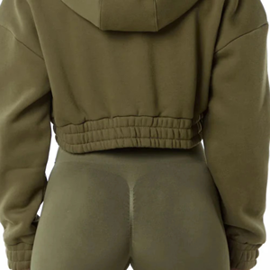 Sudadera con capucha corta de algodón con cremallera completa para mujer clásica 55% algodón 45% Spandex estilo de hombro caído de gran tamaño recortada cuello con capucha frontal - Product Image 3