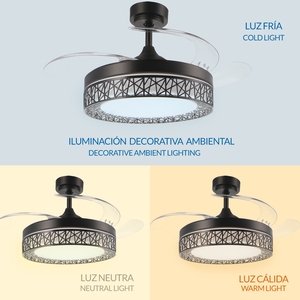 Ventilatore da soffitto Leduni con 5 pale in legno, luce LED, telecomando, 6 velocità, design moderno a incasso per soggiorno - Product Image 4