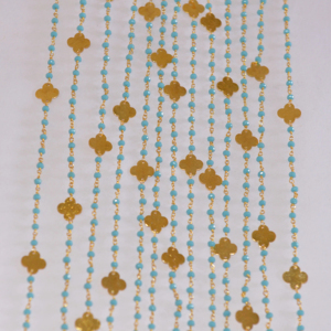 Chaîne de chapelet plaqué or avec perles turquoises et suiveur de feuilles, chaîne de perles de fil de perles Rondelle pour la fabrication de bracelets de bijoux - Product Image 5