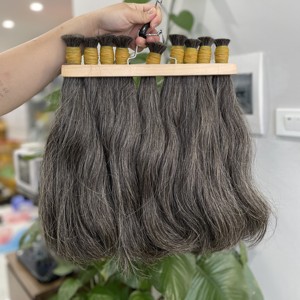 วิกผมต่อผมมนุษย์แบบมีลูกไม้ด้านหน้าเป็นลอนผมตรงยาวสีเทา - Product Image 1