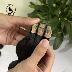 Venta al por mayor de cabello humano virgen, extensiones de cabello humano con doble cinta de doble estiramiento, color negro Natural, cutícula alineada - Product Image 5