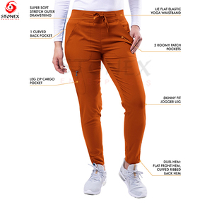 Conjunto de Uniforme Médico Casual para Mujer, 2 Piezas, Cuello en V, Transpirable, Ecológico, Pantalones con Cintura Elástica Completa y Aberturas Laterales, Alta Calidad - Product Image 4