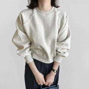 Pull-over à manches longues col rond patchwork personnalisé pour femmes couleur unie 380g sweat à capuche en molleton de coton - Product Image 1