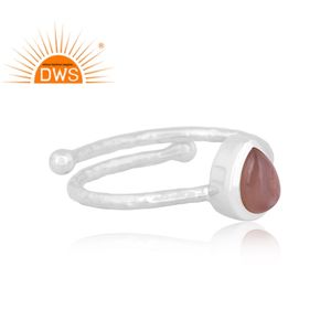 Best Selling Fine <b>Sterling</b> <b>Silver</b> Natural Peach Moonstone <b>Adjustable</b> <b>Ring</b> Jewelry For Women Gift For Her - Product Image 3