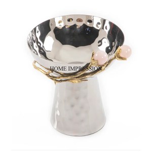 Base design en bambou plaqué or en métal robuste avec finition de couleur argent de forme ronde Fourniture de bol poli miroir brillant - Product Image 5
