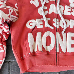 Sudadera con Capucha Personalizada de Felpa Francesa de 460 g/m², con Cierre, Diseño Desgastado, Impresión 3D, Corte Regular, Lavado Ácido, Estilo Cuadrado, Bordada, Talla XL, para Invierno - Product Image 4