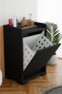 Panier à linge avec couvercle, armoire de rangement pour linge sale, armoire de rangement pour salle de bain - Product Image 4