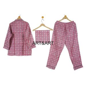 Ensemble de pyjama en coton à manches longues à imprimé floral respirant thermique grande taille pour demoiselle d'honneur pour adulte été - Product Image 4