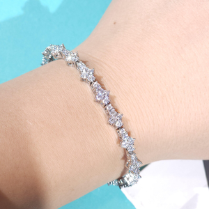 Pulsera de Tenis con Diseño de Estrella y Acabado Plateado, Joyería Brillante para Uso Diario y Regalos - Product Image 2
