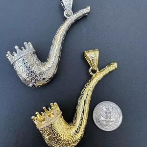 Colgante de oro de 18 quilates y plata 925 para hombre, joyería funcional de tabaco para pipa 420 con piedra de moissanita, accesorio de moda - Product Image 1