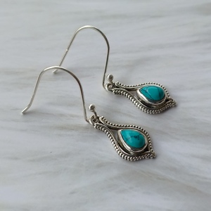 100% Solid 925 Sterling Silver Tibetan Turquoise Gemstone Handmade <b>Fine</b> Work Jewelry <b>Earring</b> for Women Giftz - Product Image 4