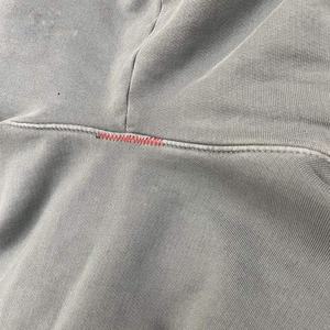 Sweats à capuche vintage en détresse délavés à l'acide sans cordes impression bouffante personnalisée sweats à capuche courts en broderie en détresse - Product Image 6