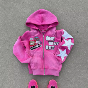 เสื้อแจ็กเก็ตมีฮู้ดสำหรับผู้ชายผ้าฝ้าย100% เทอร์รี่มีฮู้ดผ้าปะติดซิปบ็อกซี่แอซิดแอซิดแอซิดสำหรับผู้ชายดีไซน์หรูหราออกแบบได้ตามที่ต้องการ - Product Image 3