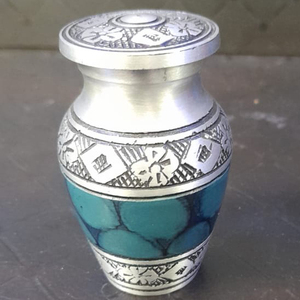 Affordable Mini Urns for Ashes - Miniature Blue & Silver <b>Keepsake</b> Urn for Ashes Cremains-Classic Blue <b>Keepsake</b> Urns by AYAANS - Product Image 3