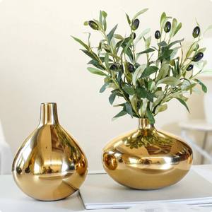 Elegant Design Gold Metal Flower <b>Vase</b> <b>Set</b> of 2 Decorative Tabletop <b>Vases</b> for Home Office Hotel and Festive Floral Arrangements - Product Image 1