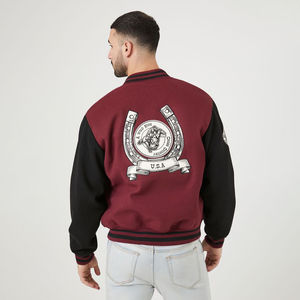 Veste bomber rétro pour homme, automne, baseball, hip hop, boutons en corne, fourrure crochetée, patchwork, Harajuku, streetwear surdimensionné - Product Image 4